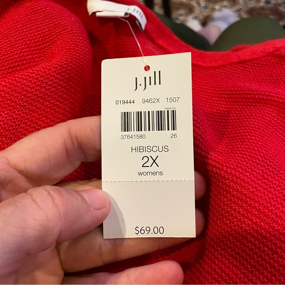 J. Jill Linen Blend Long Open Cardigan Hibiscus Size 2X Lightweight Layering - Picture 6 of 11